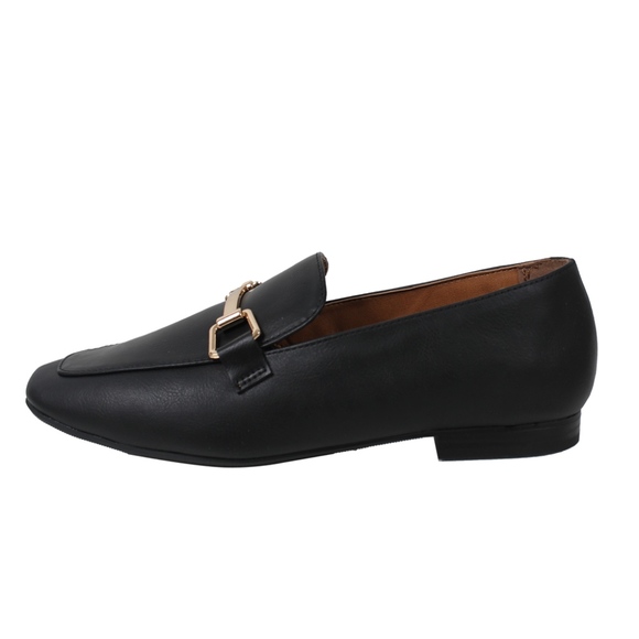 Black Gold Tone Horsebit Loafer Low Heel Sandal - Picture 3 of 6